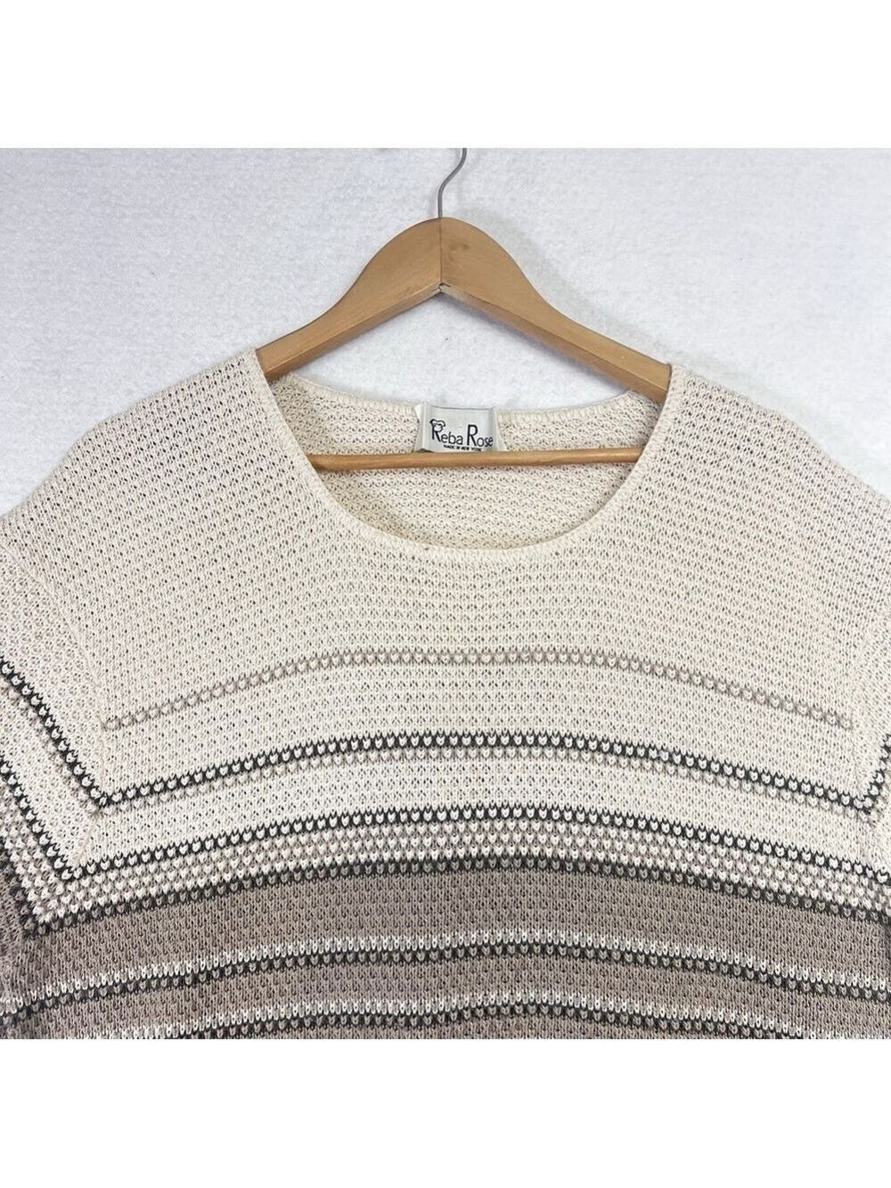 Vintage Reba Rose Womens Sweater Plus Size 22/24 Black Tan Stripe Short Sleeve - Picture 3 of 9